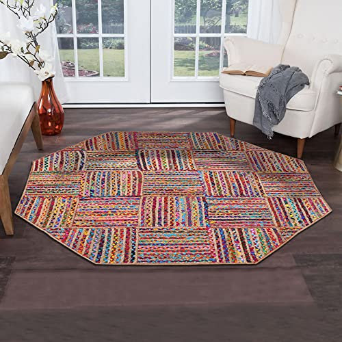 CASAVANI Indischer handgefertigter Chindi-Baumwollteppich für den Außenbereich, Garten, Yoga-Teppich, Küche, Wohnzimmer, mehrfach geflochtene Jute-Teppiche für 300 x 300 cm (10 x 10 Fuß im Quadrat)