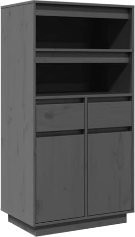 vidaXL Highboard Sideboard Kommode Schrank Anrichte Beistellschrank Mehrzweckschrank Hochschrank Standschrank Grau 60x40x116,5cm Massivholz Kiefer