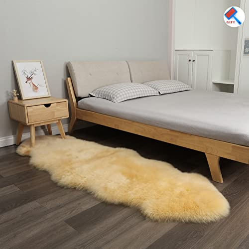 Sisha-A Sheepskin Fur Area Rug, Australian Lambskin Decoration Rugs 2x6Ft. Plush Long Wool Carpet for Living Room, Bedroom, Sofa, Hallway, Dining Room, Pets and So on (Beige Yellow)