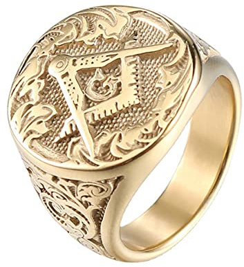 YAHOYA Anillo de los Hombres Imitación de Oro Hip Hop Punk Hombres's Mason Ring Punk Ring Fashion Jewelry Gift