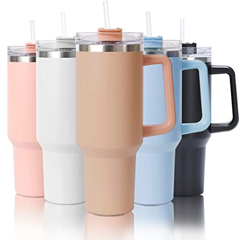 mebiusyhc 40oz Stainless Steel Vacuum Insulated Cup Double Wall Travel Flask Car Coffee Mug Tumbler with Straw with Handle for Hot Iced Coffee