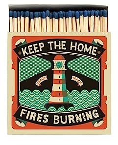 Lighthouse Home Fires Long Matches, Luxury Giant Square Matchbox, Blue Tipped Coloured Large Matchsticks, Candles Fireside Housewarming Gift
