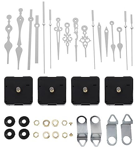 Angoily Uhrwerk Mit Zeiger - 4 Stück Uhrwerk Für Wanduhr Lautlos - Mit 16 Uhrzeigern Für DIY Uhrenbau Bewegung Ersatz (Weiß)
