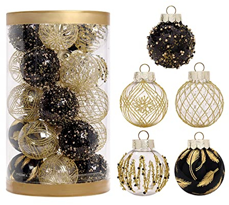25 Stück Weihnachtsbäume, Ornament-Kugeln, PET, Bemalt, 6,1 Cm, Weihnachtskugel-Ornamente, Hängende Weihnachtskugel-Ornamente für Weihnachtsbaum, Festival, Hochzeit, Dekoration(25 STÜCK SCHWARZ)