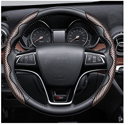 CGEAMDY Confortevole Modello in Fibra Carbonio Coprivolante Segmentato, Coprivolante Universale Antiscivolo Segmentata Auto, Coprivolante per Auto Fibra Carbonio Antiscivolo Ultraleggero (Caffè)