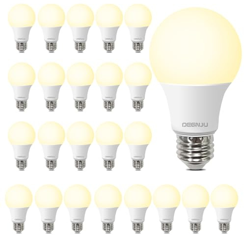 DEGNJU 24 Pack LED Light Bulbs Soft White 2700K, 60 Watt Equivalent LED Bulbs, A19 Standard Bulbs, 800 LM, 15000 Hours, E26 Base, Non-Dimmable, 8W White LED Bulbs for Bedroom Living Room
