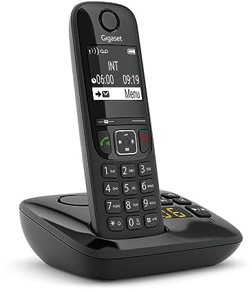 Gigaset AS690A Easy to Use Cordless DECT Home Digital Telephone with Answering Machine, Speakerphone, Nuisance Call Block - Black/Grey (Single Pack)