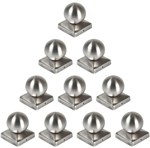10er Set Pfostenkappe Edelstahl | Form: Kugel | im Maß 9x9 (9,1x9,1) cm eckig | rostfrei | Zaunpfostenkappen | Pfosten-Abeckkappe | Zaunkappen | Pfostenabdeckung | Zaunpfosten-Abdeckung