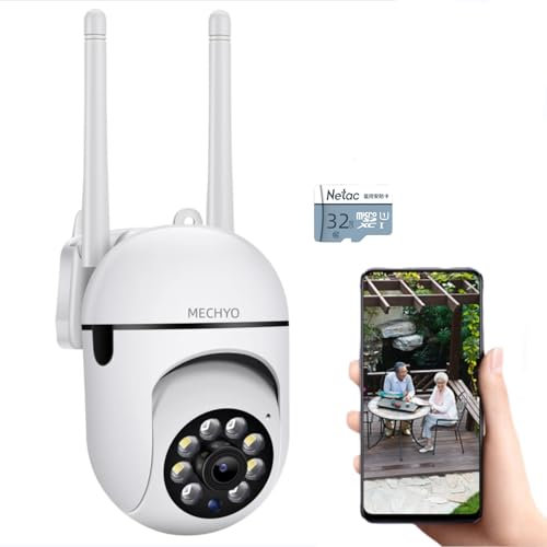 MECHYO 1080P Outdoor Security Cameras - 2.4GHz WiFi Cameras for Home Monitoring - 360° View - IP65 Waterproof Home Camera with Motion Detection,Full-Color Night Vision (Includes Memory Card)