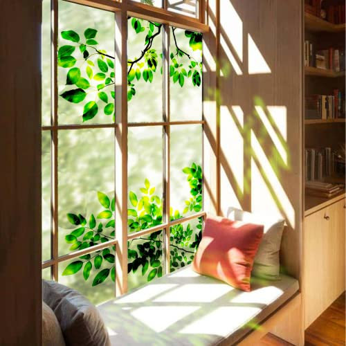 Neukids Images de fenêtre - Plante verte aquarelle - Feuilles vertes - Printemps été - Décoration de fenêtre pour salon, chambre à coucher, chambre d'enfant