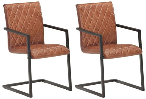 vidaXL Freischwinger 2 STK. Braun Echtleder