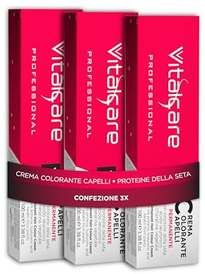 Vitalcare | Professional Permanent färgning, hårfärgningskräm, hårfärg med silkeprotein och keratin, nr 5/00, ljusbrun, 3 x 100 ml