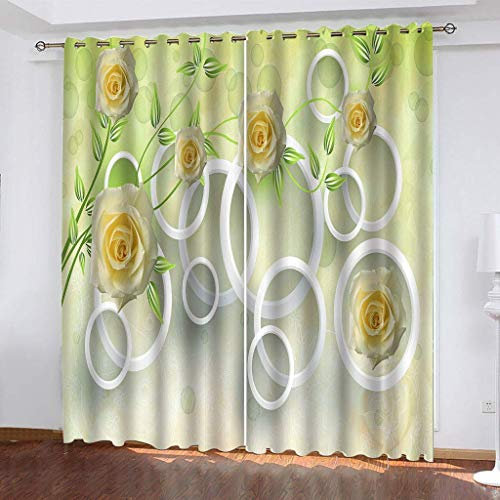 Vorhänge Wohnzimmer Blickdicht Gardinen Verdunkelungsvorhang Schlafzimmer Kinderzimmer Thermovorhang Digitaldruck 3D Kreis Rosenblüte Ösenschal 2Er Set - 210X200cm(HxB)