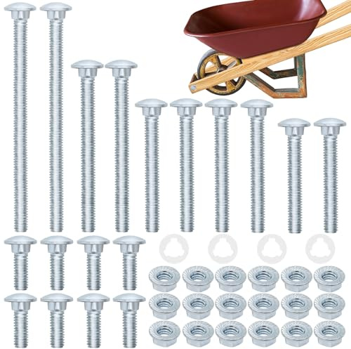 Wheelbarrow Handles Nut and Bolt Set, Carbon Steel Galvanized Carriage Bolts 5'', 3-1/2'', 2-3/4'', 2-1/4'', 3/4', Wheelbarrow Handles Replacement Bolts Kit, Furniture Beds Sofa Table Chairs (18 PCS)