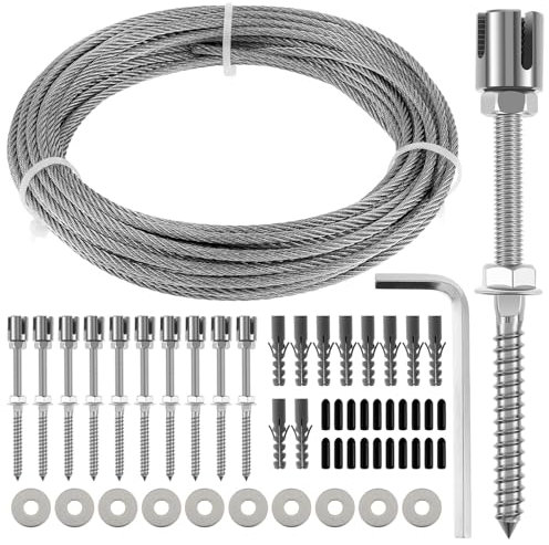 Drahtspalier for Kletterpflanzen im Freien 39/52FT 1/8 Zoll Drahtseile T316 Edelstahl-Wanddrahtspalier-Kit Kabelspaliersystem Spanndraht-Spalier-Kits for Ziegelmauer /3580 (Color : 52.5FT)