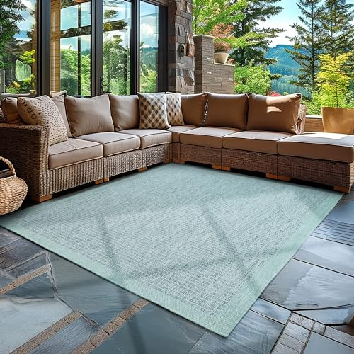 Carpettex In & Outdoor Teppich Wetterfest 80 x 150 cm Blau- Sisal Optik Balkon Teppich Waschbar, Wasserfest und Flachgewebe - Ideal als Teppich für Flur, Terrasse, Küchenläufer, Garten und Camping