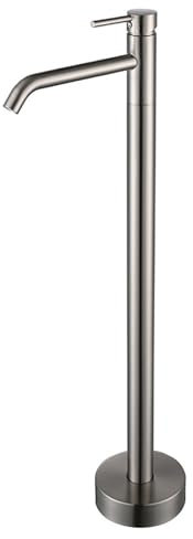 BiaoTeng Freistehende Badewannen Armaturen Stand Badewannenarmatur Vertikal Mischbatterie Badewanne Vertikal 360° Drehbarer Vertikale Wannenarmatur Gebürstet