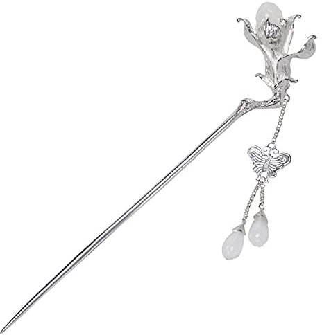 Haarschmuck, Vintage-Haarnadel-Haarstäbchen, chinesische Haar-Essstäbchen for Frauen mit langem Haar, weiße Magnolienblüten-Jade-Haarnadel, Retro-Hanfu-Quasten-Haarknoten-Zubehör for das tägliche Lebe