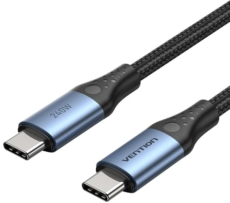 VENTION Cable USB-C Carga Rápida 240W 5A 2m USB-C a USB-C Cable de Carga Tipo-C Compatible con iPhone 15 PLUS Pro Max, Samsung, Xiaomi, iPad Air, Pro, MacBook