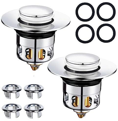 Tappo Lavandino Bagno 2 Pezzi + Tappo Troppo Pieno 4 Pezzi Tappi Vasca da Bagno Universale Bidet Tappo Lavandino Bagno Click Clack per Lavabo Tappo Pop Up Piletta Cucina Scarico Anti Clogging Filtro