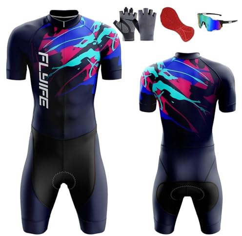 2024 Nuovi Tuta da Triathlon a Maniche Corte da Uomo, Ciclismo Body Skinsuit All'aperto Sportswear Abbigliamento Triathlon with Gel Pad per Nuoto/Corsa/Ciclismo (TYP-9,XL)