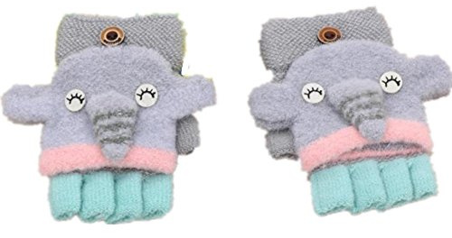 Aiyomimo Autumn and Winter 2-4 Years Old Cartoon Warm Gloves Child Half Finger Knitted Gloves (Green)