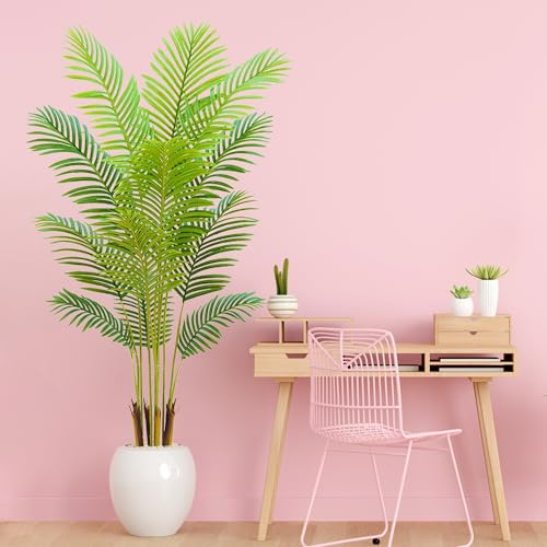Artificial Palm Tree Indoor 5ft with White Pot,Realistic Leaves and Adjustable Branches and 12 Trunks, Faux Plants Indoor Tall - Ideal for Home Decor in Living Rooms, Offices, and Bedrooms (5FT Palm)