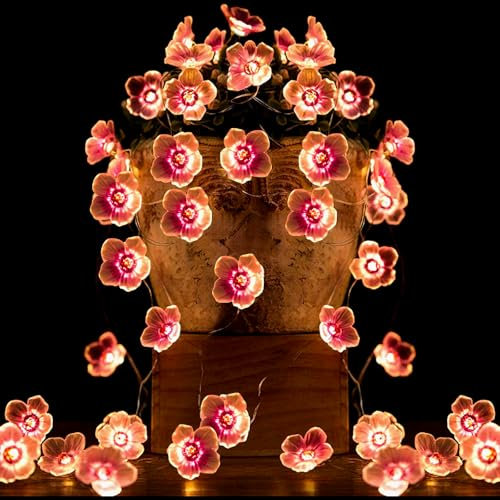 Gebiuhoo Guirlande Lumineuse rose fée - 1 Pièce 5M 50 ampoules Decoration Chambre Guirlande LED 8 modes d'éclairage fairy lights Design floral pour la décoration intérieure et extérieure