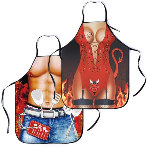ZKGYUS 2 Stück Sexy Herren Frauen Schürze, Grillschürze für Männer und Frauen lustig