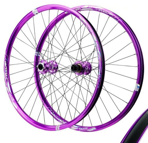 GEIRONV 26/27,5/29 Zoll MTB Radsatz, Vorne 2 Hinten 4 Lager Scheibenbremse 32H Mountainbike-Rad for 7-12 Geschwindigkeiten Steckachse 15 * 110/12 * 148mm(Purple-MS,26inch)