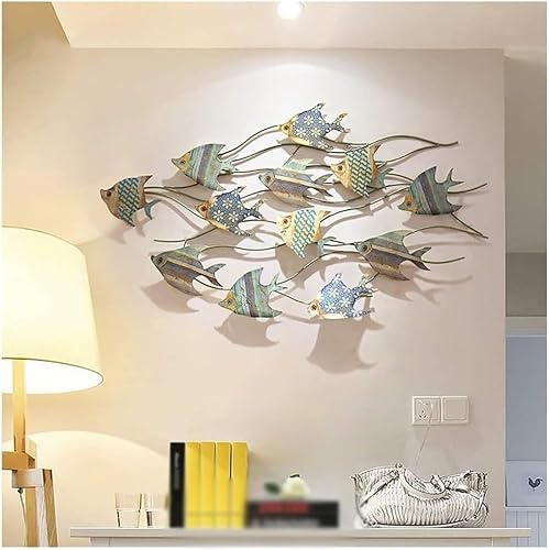 YAIUNHIQ Pesce in metallo Scultura da parete 3D Scuola di pesci Decorazione da parete marina in ferro battuto per la camera da letto del giardino di casa