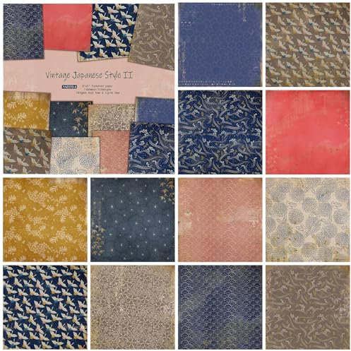 ZAKHSE Motivpapier zum Basteln, 48 Blatt Designpapier im Japanischen Stil, 15,2x15,2cm Einseitig Bedruckt Scrapbook Papier, 12 Designs, 160gsm Gemustertes Bastelpapier für Scrapbook Kartenherstellung