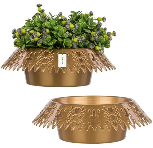 botle 2 ciotole per cimitero, rotonde, diametro 23 cm, in plastica, decorazione decorativa in oro lucido, decorazione traforata, composizioni floreali per fiori vivi e artificiali