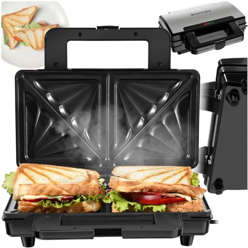 tectake® Sandwichtoaster, Sandwichmaker Panini Grill, Tischgrill Kontaktgrill elektrisch mit Platten, Haushaltsgeräte für Toast, spezielles Muster, antihaftbeschichtet