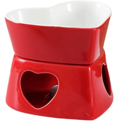 SiaBiced Pottery Fire Boiler Bowl Mini Fondue Pot Chocolate Maker with 4 Pieces Forks for Home, Red
