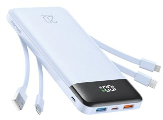 Charmast 22.5W Fast Charging Power Bank, 4 Cables Portable Charger 20000mAh | USB C Battery Pack, 6 Outputs 4 Inputs Powerbank for Travel, Work, LED Display, Compatible with Smart Phones, Tablets