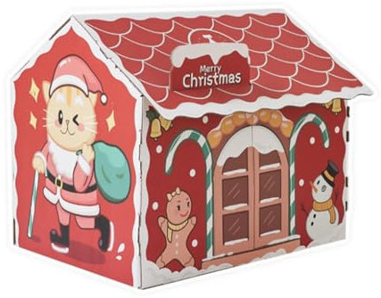 Casa de cartón para gatos con rascador, casa de gato de Navidad, casa rascadora de cartón para gatos, con hierba gatera y 2 para dormir y jugar