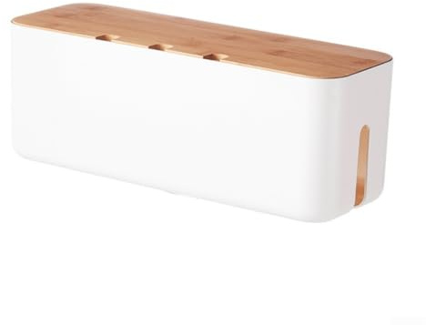 Yuanpgky Cable Tidy Box, Conceal Extension Blocks, Data Cable Management Box, Desk Cable Management, TV Wire Tidy, Wooden Cover Data Cable Organizer(white)