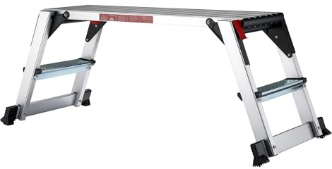 Wiltec Piattaforma da lavoro pieghevole in alluminio, scala da lavoro mobile con piattaforma, superficie di lavoro 95 x 30 cm, sgabello per lavori