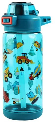 MHwan Gourde Enfant, 600 Ml, Robuste, Incassable, Anti Fuite, Sans BPA, Ouverture par Simple Pression, Facile à Nettoyer, avec Paille, Idéale pour l'École et l'Extérieur