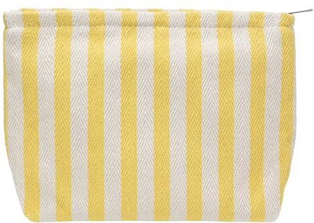 PAZIMIIK Makeup Bag Large Cotton Zipper Pouch for Purse Travel Canvas Make Up Organizer for Women Cosmetic,Stripe Yellow