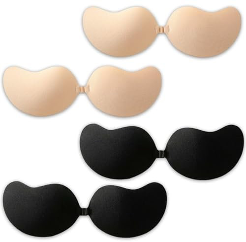 Syylqyr 4 PCS Sticky Bra Push Up - Invisible Bra for Summer V-Neck, Club & Wedding Dresses - Push Up Sticky Bra for Low-Back Out Outfits