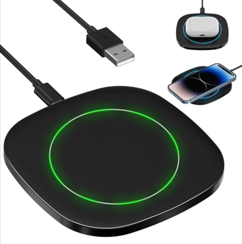 Wireless Fast Charging Pad Qi-Compatible Fast Wireless Charger For iPhone For Samsung, Android with USB-C Cable (Black)