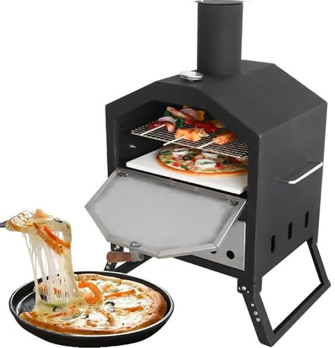 WuDLi 3-in-1 Smoking BBQ Oven, Pizza Oven, BBQ Oven and Smoker, Built-in Thermometer, Portable Foldable Legs, For Outdoor Barbecue, Woodstove