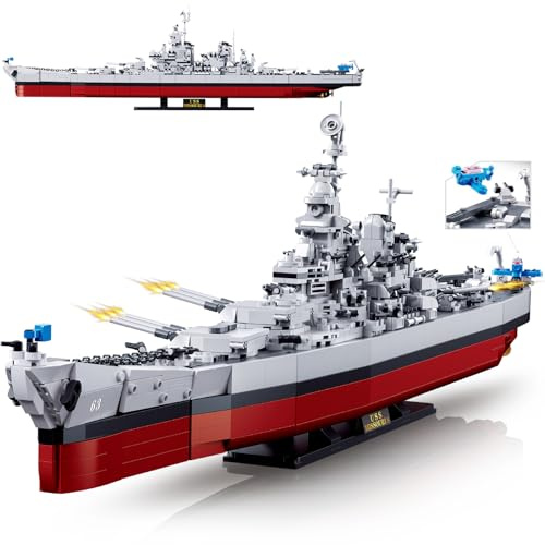 Militär Schlachtschiff 1:350 Klemmbausteine,1739Teile WWII Technik USS Missouri Battleship ModellBausatz Deutsches Groß MOC Kriegsschiff Kreative Deko Geschenk für Erwachsene und Jugendliche