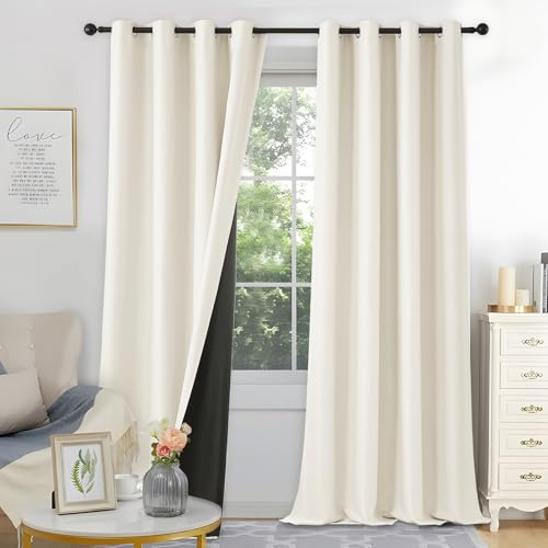 MRTREES Gardinen mit Ösen Blickdicht Hellbeige 2er Set, Thermogardine Wärmeisolierend, Schallschutz Vorhang 300 cm Lang, Blickdichte Vorhänge 140 cm Breit, Abdunkelnde Vorhänge Wohnzimmer