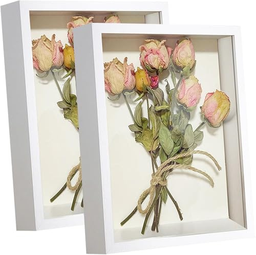 2 cajas de sombra de 8 x 10 pulgadas, marco de fotos de flores secas, marco de fotos 3D más profundo de 3 cm con panel acrílico transparente para fotos, manualidades, recuerdo de boda (blanco, 8 x 10