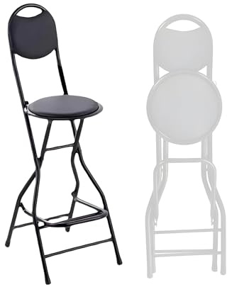 Tragbarer Klappbarer Barhocker 65 cm, Klapphocker mit Lehne Fußstütze, Tresenhocker Gepolstert