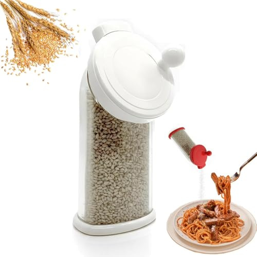 Sesame Seed Mill Grinder – Manual Adjustable Spice Grinder for Sesame, Flaxseed & Seasonings, One-Handed Rotatable Toasted Sesames for Kitchen Cooking and Home Table Use (White)