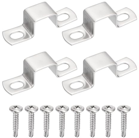 sourcing map 4Pcs U Shape Square Tube Clamp, 25x25mm U Shaped Bracket 304 Stainless Steel Square Strap Clamp with Phillips Head Self Drilling Screws for Pipes Door Closed Bar Holder Railings